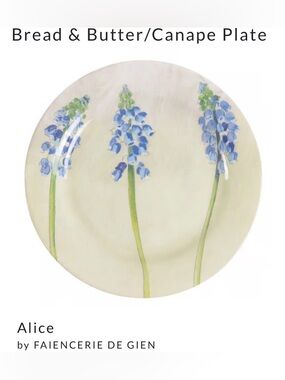 RARE Gien France Alice blue floral snowdrop flowers bread & butter canapé plate